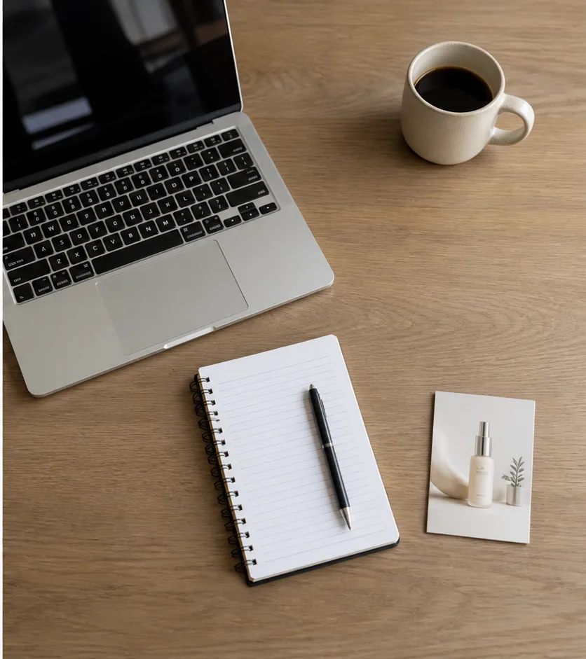 desk photo before and after removing text notes and clutter after