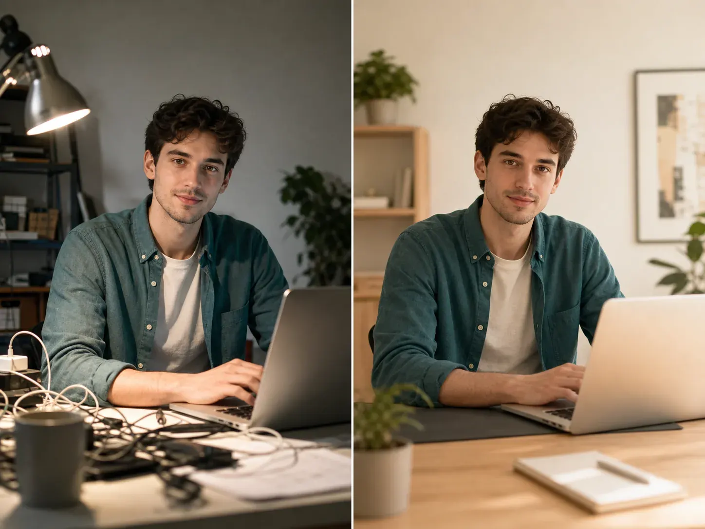 AI creator portrait cleanup before and after result
