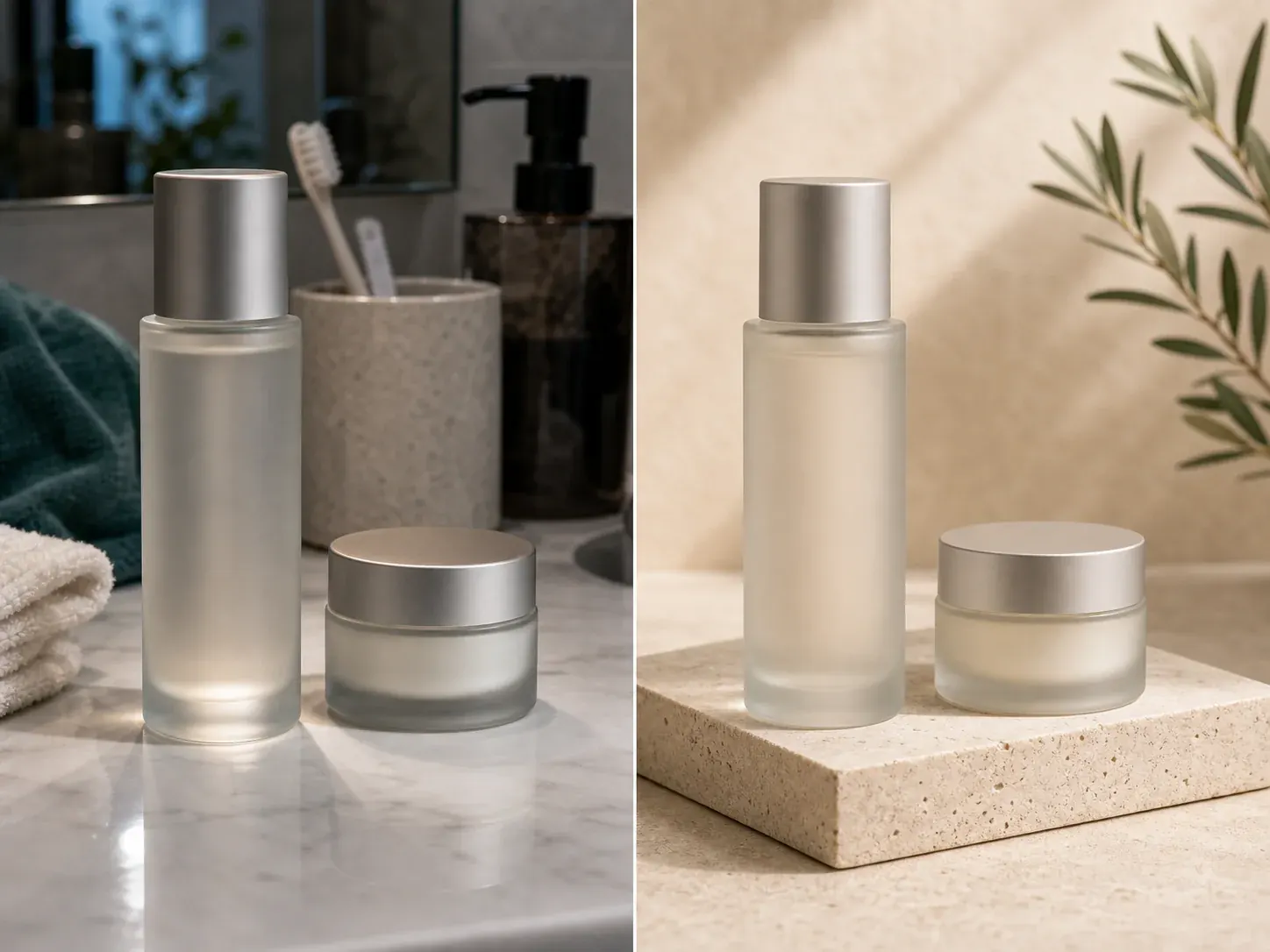 AI studio background replacement for a luxury skincare product before and after
