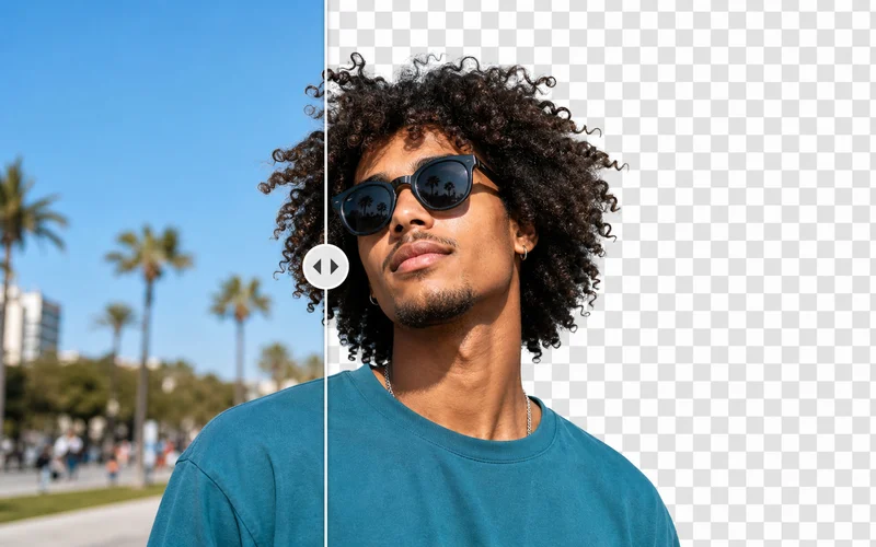 Background remover preview with a product cutout on transparent checker pattern